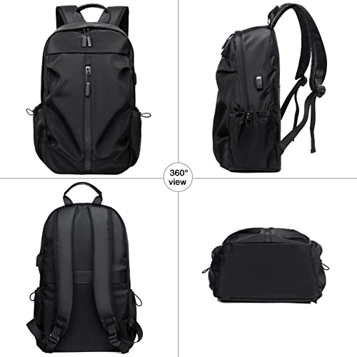 LIMHOO Travel Laptop Backpack with USB Charging Port College Backpack Water Resistant Wear-resistant Daypack Rucksack (Black)