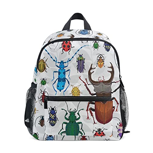 Fisyme Toddler Backpack Colorful Bugs Beetles School Bag Kids Backpacks for Kindergarten Preschool Nursery Girls Boys, S