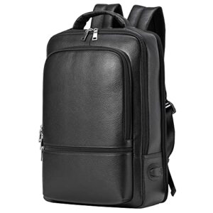 womleys 15.6 inch genuine leather laptop backpack for men women, business travel backpack hiking rucksack daypack (4#black)
