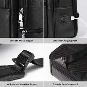 Womleys 15.6 Inch Genuine Leather Laptop Backpack for Men Women, Business Travel Backpack Hiking Rucksack Daypack (4#Black)