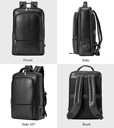 Womleys 15.6 Inch Genuine Leather Laptop Backpack for Men Women, Business Travel Backpack Hiking Rucksack Daypack (4#Black)