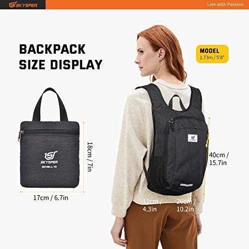 SKYSPER Small Daypack 10L Hiking Backpack Packable Lightweight Travel Day Pack for Women Men(Black)