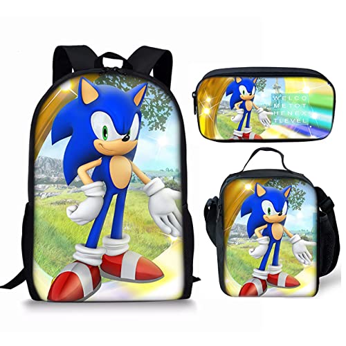 KHAGOL Cartoon Hero Backpack Pencil Case Lunch Bag 3PCS Travel Bag Casual Daypack School begin Gifts 17inch