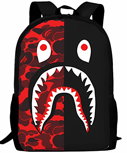 AKMASK 17inch Shark Backpack Red Camouflage 3D Print Laptop Backpack Lightweight Casual Daypack Bookbag