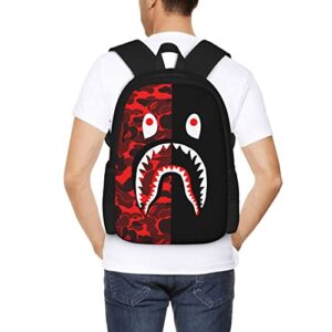 AKMASK 17inch Shark Backpack Red Camouflage 3D Print Laptop Backpack Lightweight Casual Daypack Bookbag