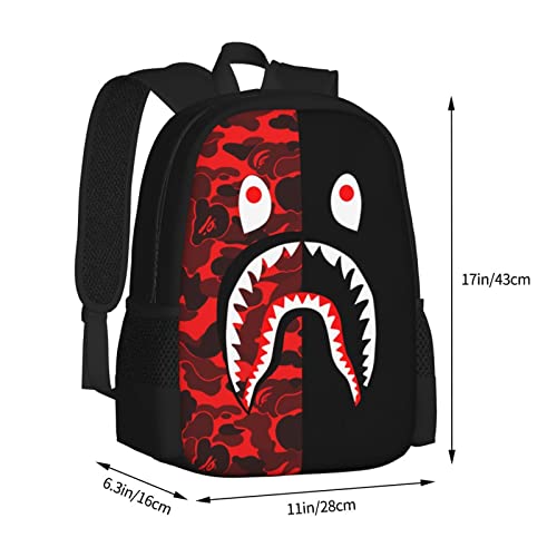 AKMASK 17inch Shark Backpack Red Camouflage 3D Print Laptop Backpack Lightweight Casual Daypack Bookbag