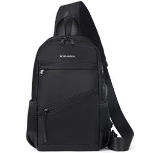 bostanten sling bag, shoulder bag crossbody backpack lightweight casual daypack for men women travel hiking walking, black