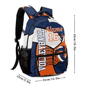 Zaaprint Custom Volleyball Orange Blue White Waterproof Backpack Bookbag with Name for Birthday Holiday Gift