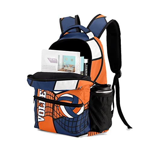Zaaprint Custom Volleyball Orange Blue White Waterproof Backpack Bookbag with Name for Birthday Holiday Gift