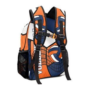 Zaaprint Custom Volleyball Orange Blue White Waterproof Backpack Bookbag with Name for Birthday Holiday Gift