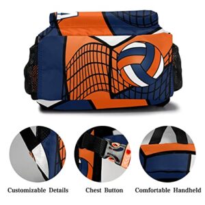 Zaaprint Custom Volleyball Orange Blue White Waterproof Backpack Bookbag with Name for Birthday Holiday Gift