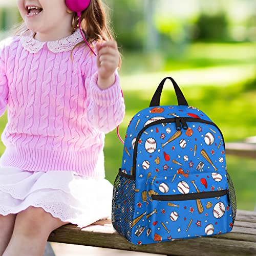 Sports Baseball Bat Kids Backpack for Boys Star Toddler Mini Backpack for Elementary Nursery Kindergarten Preschool Back to School Bookbags Casual Daypack Bag with Chest Strap for School Picnic Travel