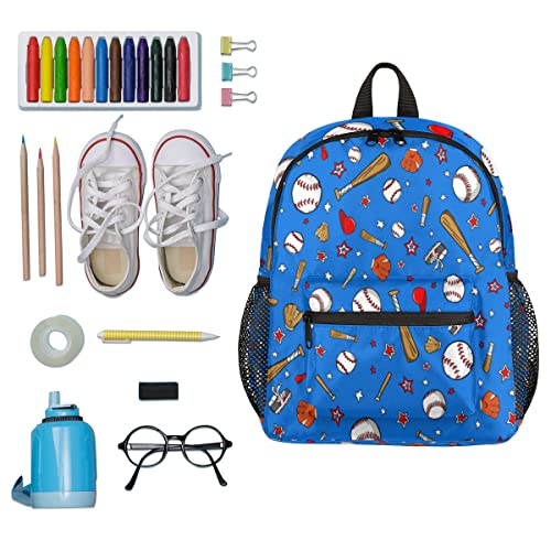 Sports Baseball Bat Kids Backpack for Boys Star Toddler Mini Backpack for Elementary Nursery Kindergarten Preschool Back to School Bookbags Casual Daypack Bag with Chest Strap for School Picnic Travel