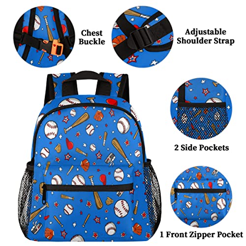 Sports Baseball Bat Kids Backpack for Boys Star Toddler Mini Backpack for Elementary Nursery Kindergarten Preschool Back to School Bookbags Casual Daypack Bag with Chest Strap for School Picnic Travel