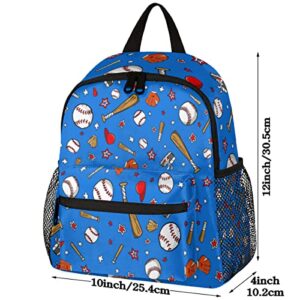 Sports Baseball Bat Kids Backpack for Boys Star Toddler Mini Backpack for Elementary Nursery Kindergarten Preschool Back to School Bookbags Casual Daypack Bag with Chest Strap for School Picnic Travel