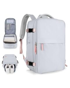 bergsalz travel backpack essentials for women men grey airline approved personal item travel bag carry on bag gym waterproof backpack purse college laptop bag