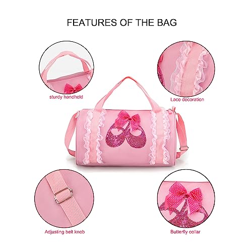 SEHXIM Cute Ballet Dance Backpack Tutu Dress Dance Bag Dance Bag for Girls Waterproof Small Duffle Bag for Kids Ballet Bags for Girl (Pink)