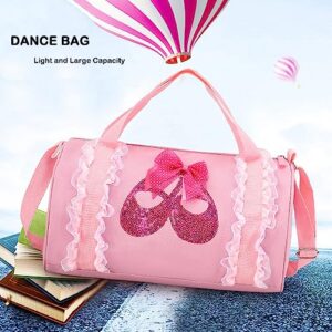 SEHXIM Cute Ballet Dance Backpack Tutu Dress Dance Bag Dance Bag for Girls Waterproof Small Duffle Bag for Kids Ballet Bags for Girl (Pink)