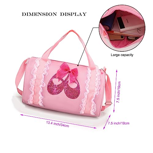 SEHXIM Cute Ballet Dance Backpack Tutu Dress Dance Bag Dance Bag for Girls Waterproof Small Duffle Bag for Kids Ballet Bags for Girl (Pink)