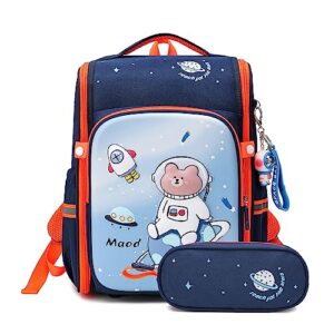 maod toddler backpack for boys kids school cute elementary backpacks with padded shoulders and a free pendant (navy blue)
