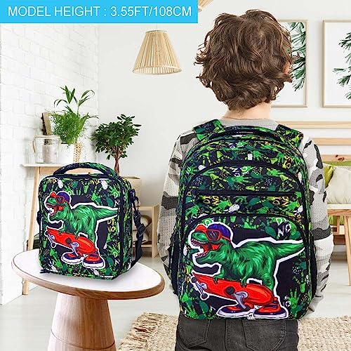 CCJPX 3PCS Kids Backpack for Boys, Dinosaur School Bookbag with Lunch Box, 17 Inch Laptop Backpacks for Teen Boy