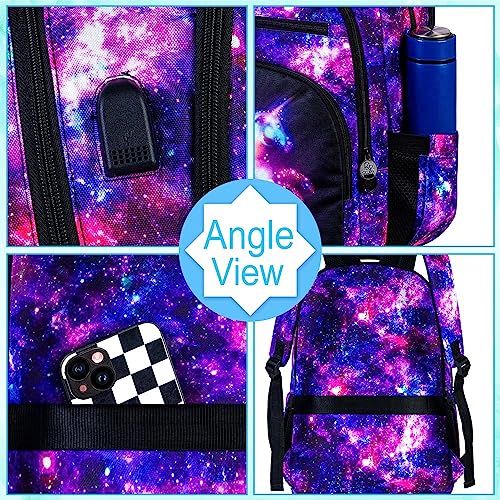 UFNDC 3PCS Laptop Backpack for Women, 17" Waterproof Travel Computer Bookbag with USB Charging Port, Cute Anti Theft Unicorn Backpacks for College Teenagers Girls