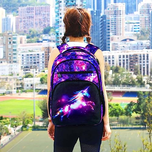 UFNDC 3PCS Laptop Backpack for Women, 17" Waterproof Travel Computer Bookbag with USB Charging Port, Cute Anti Theft Unicorn Backpacks for College Teenagers Girls