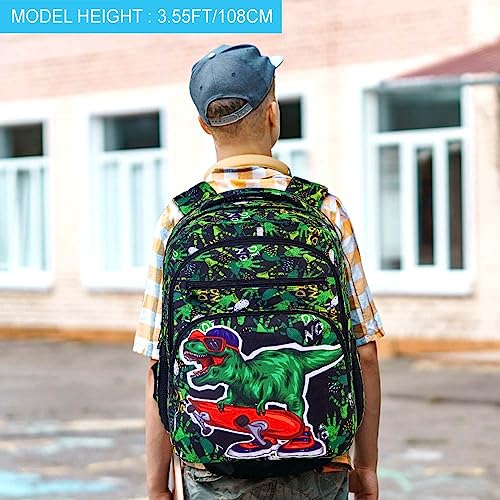 TXHVO 3PCS Dinosaur Backpack for Boys, Kids School Bookbag with Lunch Box, 17 Inch Teen Boy Laptop Backpacks