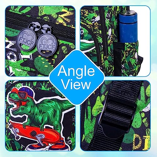 TXHVO 3PCS Dinosaur Backpack for Boys, Kids School Bookbag with Lunch Box, 17 Inch Teen Boy Laptop Backpacks