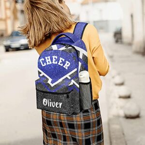 XOZOTY Black Blue Cheer Cheerleader Backpack Personalized Name Bag Bookbags Daypack for Kids Adult