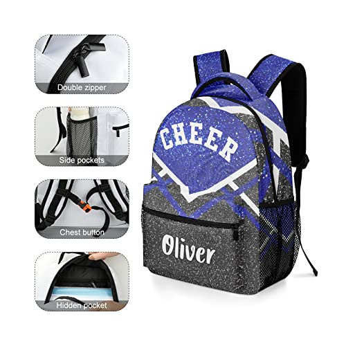 XOZOTY Black Blue Cheer Cheerleader Backpack Personalized Name Bag Bookbags Daypack for Kids Adult