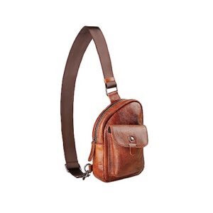 gzrhkj crossbody bags for women men, genuine leather small sling bag for women men，handmade chest bag shoulder backpack——brown