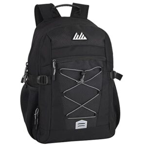 reflective dual compartment laptop travel backpack with compression straps, side pockets