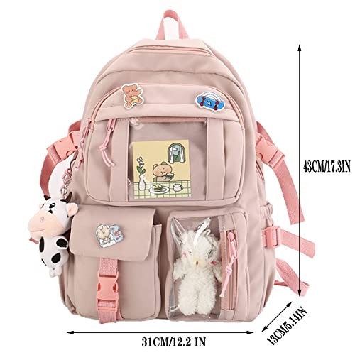 Maioloq Kawaii Backpack with Cute Bear Plush Pin Accessories Large Capacity Aesthetic School Bags Cute sage green Bookbag for Girls Teen-sage Green 111
