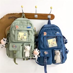 Maioloq Kawaii Backpack with Cute Bear Plush Pin Accessories Large Capacity Aesthetic School Bags Cute sage green Bookbag for Girls Teen-sage Green 111