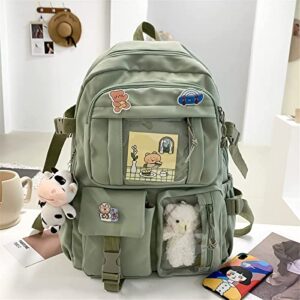Maioloq Kawaii Backpack with Cute Bear Plush Pin Accessories Large Capacity Aesthetic School Bags Cute sage green Bookbag for Girls Teen-sage Green 111