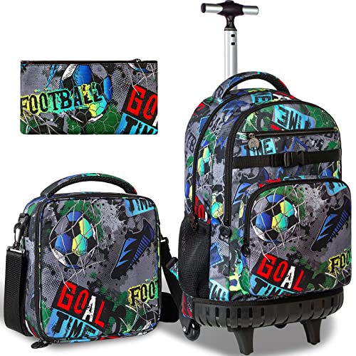 gxtvo 3pcs Rolling Backpack for Men, Adult Roller Bookbag Set with Wheels, Wheeled School Bag for Boys