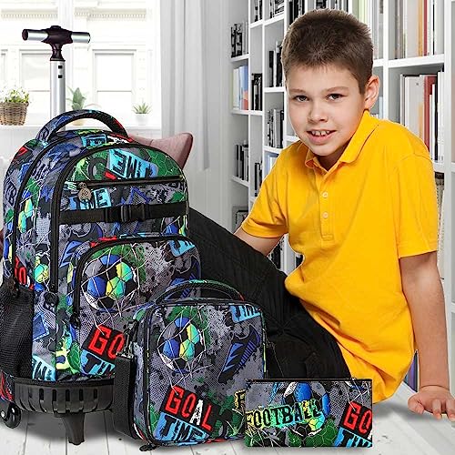 gxtvo 3pcs Rolling Backpack for Men, Adult Roller Bookbag Set with Wheels, Wheeled School Bag for Boys