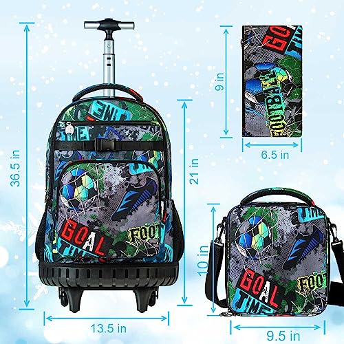 gxtvo 3pcs Rolling Backpack for Men, Adult Roller Bookbag Set with Wheels, Wheeled School Bag for Boys