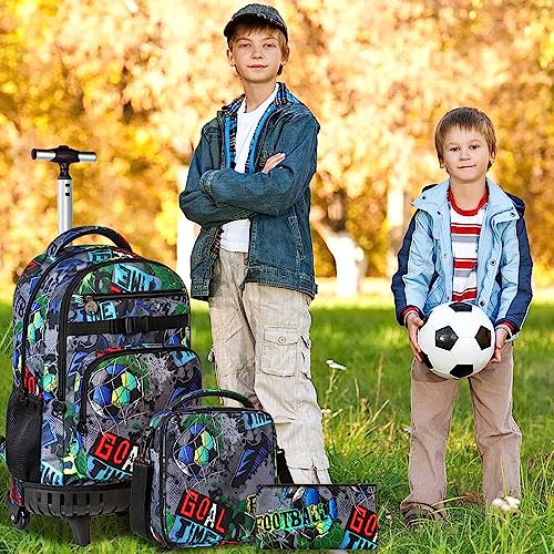 gxtvo 3pcs Rolling Backpack for Men, Adult Roller Bookbag Set with Wheels, Wheeled School Bag for Boys