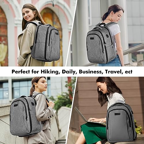 Lekakii Large Travel Backpack with Shoe Pouch, Waterproof Backpack for Traveling On Airplane, 40L Personal Item Travel Bag for Men Women Grey