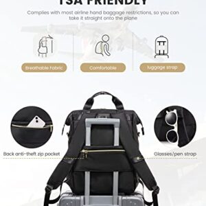LOVEVOOK Laptop Backpack for Women Wide Open Computer Work Bag Business Travel Backpack Quilted Convertible Tote Backpack Purse 15.6 Inch Teacher Nurse Computer Laptop Bag with USB Port, Black
