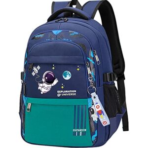 Astronaut Backpack for Boys Teens, Large Capacity School Bag Bookbag for Kids Elementary Middle (Blue Cyan)