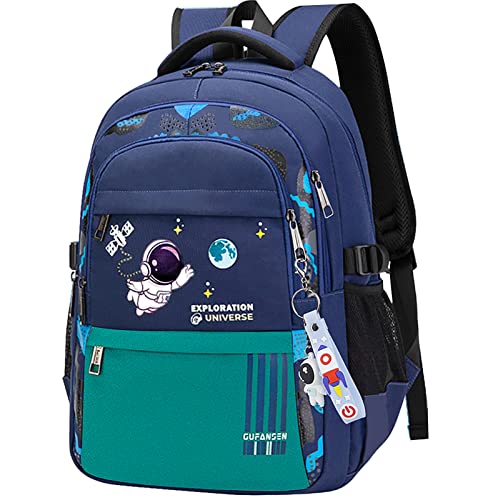 Astronaut Backpack for Boys Teens, Large Capacity School Bag Bookbag for Kids Elementary Middle (Blue Cyan)