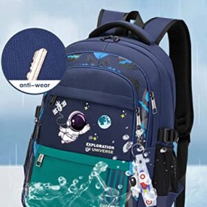 Astronaut Backpack for Boys Teens, Large Capacity School Bag Bookbag for Kids Elementary Middle (Blue Cyan)