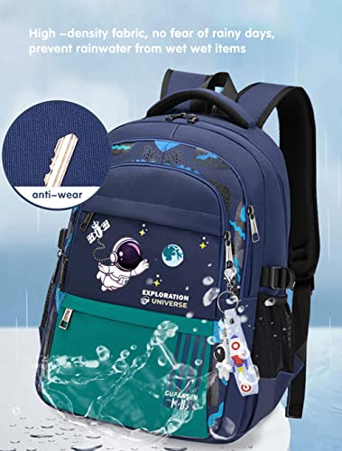 Astronaut Backpack for Boys Teens, Large Capacity School Bag Bookbag for Kids Elementary Middle (Blue Cyan)