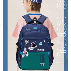 Astronaut Backpack for Boys Teens, Large Capacity School Bag Bookbag for Kids Elementary Middle (Blue Cyan)