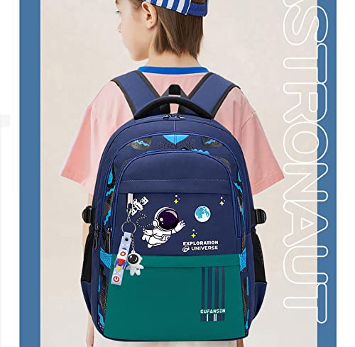 Astronaut Backpack for Boys Teens, Large Capacity School Bag Bookbag for Kids Elementary Middle (Blue Cyan)