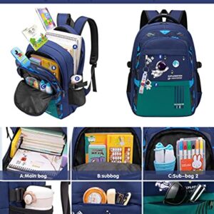 Astronaut Backpack for Boys Teens, Large Capacity School Bag Bookbag for Kids Elementary Middle (Blue Cyan)