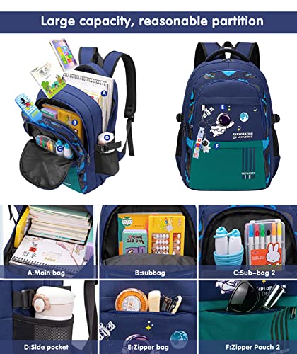 Astronaut Backpack for Boys Teens, Large Capacity School Bag Bookbag for Kids Elementary Middle (Blue Cyan)